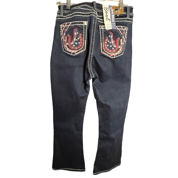 NWT Western Blue Jeans Size 13 Boot Cut Dark Wash Horse Shoe Design - Picture 8 of 16